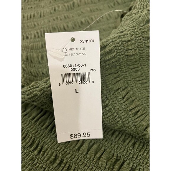 NWT GAP Women’s Off-Shoulder Smocked Stretch Cotton Blend Mini Dress Green Sz L - Picture 5 of 9